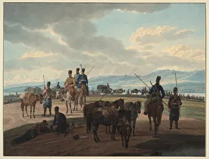 Orenburg Cossacks Prints: Russian Cossacks on march, 1804. Artist: Kobell, Wilhelm, Ritter von (1766-1853)