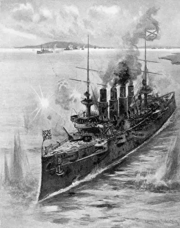Fatal Prints: Russian cruiser under fire, Russo-Japanese War, 1904-5
