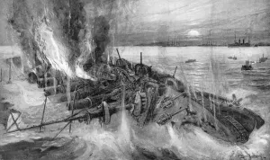 Sunk Prints: Russian cruiser foundering at the Battle of Cehmulpo, Russo-Japanese War, 1904-5