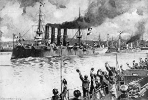 Embarkation Prints: Russian cruiser on its way to the Battle of Chemulpo, Russo-Japanese War, 1904-5