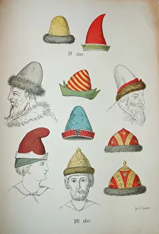 Russian headgear of the 15th and 16th centuries, 1850-1852. Artist: Snegirev, Ivan Mikhaylovich (1793-1868)