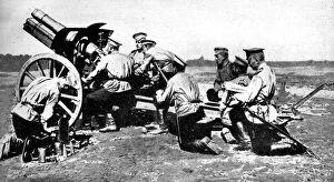 Russian Howitzer at practice fire, First World War, 1914