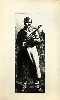 Unity Of Strength Prints: Russian infantryman, standing amidst ruins of town