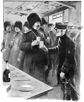 Port Arthur Prints: Russian and Japanese generals sharing a toast, Russo-Japanese War 1904-5