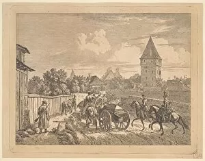Johann Christoph Erhard Collection: Russian Lancers Escorting the Regimental Cassonne, 1816. Creator: Johann Christian Erhard