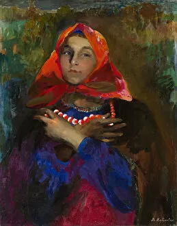 Russian Maiden in a Red Headscarf. Artist: Malyavin, Filipp Andreyevich (1869-1940)