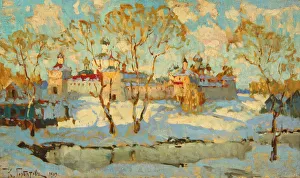 Spring Landscape Prints: Russian Monastery in Winter