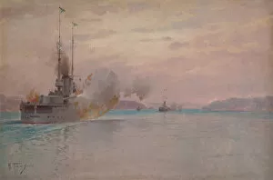 The Russian naval bombardment of the Bosphorus, 1915-1916. Artist: Hansen (Hanzen), Alexey (1876-1937)