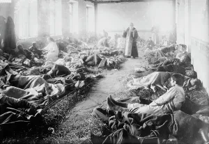 Russian Orthodox Prints: Russian Service in Suwalki Hospital, between 1914 and c1915. Creator: Bain News Service