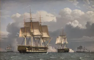 Eckersberg Cw Prints: Two Russian Ships of the Line Saluting, 1827. Creator: CW Eckersberg