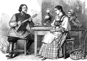 Teapot Prints: Russian Sketches: a Moujik's courtship, 1880. Creator: Unknown