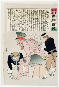 Russian Soldier Has His Wounds Attended to by Japenese Military Personnel, 1905