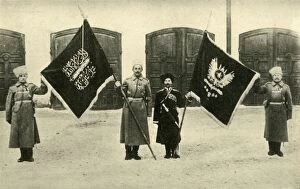 Russians Gallery: Russian soldiers with captured Turkish flags, First World War, 1915-1916, (c1920)