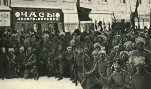 Russian soldiers in Petrograd, First World War, 1917, (c1920). Creator: Unknown