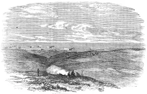 Crimea Ukraine Prints: Russian Steamers Shelling the French Camp, Sebastopol, 1854. Creator: Unknown