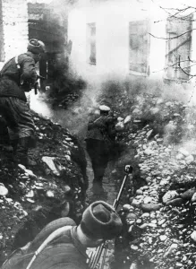 Russian troops liberating a village near Ordhonikidze, Caucasus, 1942 Russian troops liberating a village near Ordhonikidze, Caucasus, 1942