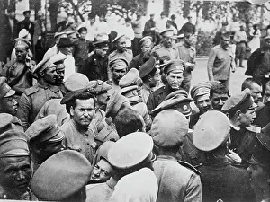 Railroad Prints: Russian troops at railroad station, between c1915 and c1920. Creator: Bain News Service