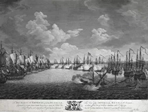 Turkish Fleet Gallery: Russian and Turkish fleet before the Battle of Chesma on July 5, 1770