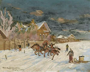 Russian village in winter, 1915