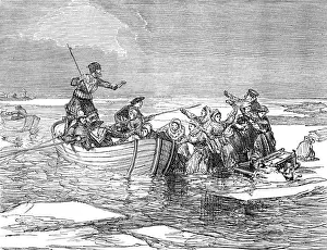 Lifeboats Prints: Russian villagers on floating ice, 1874. Creator: Unknown