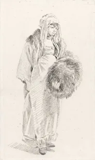 Russian woman with a fur muff, Between 1758 and 1761. Artist: Le Prince Russian woman with a fur muff, Between 1758 and 1761. Artist: Le Prince