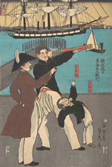 Utagawa Kenjiro Prints: Russians Enjoying a Holiday in Yokohama, 1861. Creator: Sadahide Utagawa