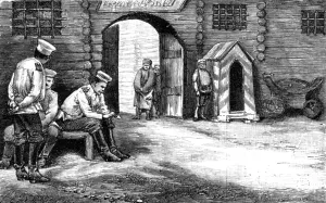 Russia's Traetment of her Prisoners; Notes at Kharsakov, Saghalien, Eastern Siberia; Prison Gate K Creator: Unknown