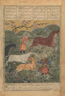 Epic Poem Prints: Rustam Captures the Horse Rakhsh, Folio from a Shahnama (Book of Kings)
