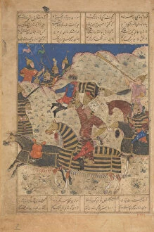 Rustam Overpowers the King of Hamavaran, Folio from a Shahnama... late 15th century