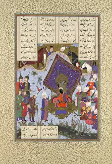 Rustam Pained Before Kai Kavus, Folio 146r from the Shahnama (Book of Kings)... ca