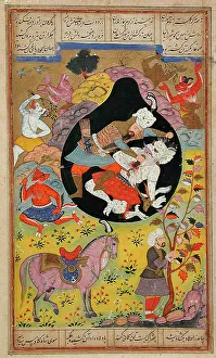 Epic Of Kings Prints: Rustam Slays the White Div, Folio from a Shahnama (Book of Kings), 1608. Creator: Unknown