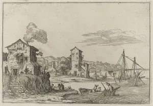 Seaport Prints: Rustic Seaport, 1638. Creator: Ercole Bazicaluva