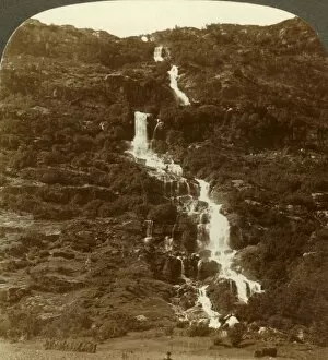 Splashing Gallery: Rustoen Falls, as they come out of the sky, above Rustoefjeld heights, Norway, c1905