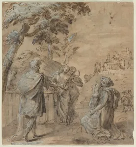 Heightened With Lead White Prints: Ruth and Boaz (recto) The Fall of Simon Magus (verso), 1600s. Creator: Unknown