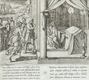 Tempesta Antonio Prints: Ruy Velazquez Promises Doña Lambra that He Will Avenge the Death of the Villager