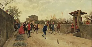 Genreacademic Artpainting Prints: The Ruzzola Game, 1880. Creator: Sorbi, Raffaello (1844-1931)