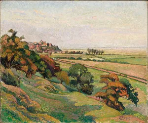 1913 Prints: Rye from Cadborough, Sunset, 1913. Creator: Lucien Pissarro