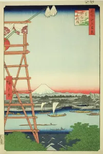 Ryogoku Ekoin and Moto-Yanagi Bridge (Ryogoku Ekoin Moto-Yanagibashi), from the series... 1857. Creator: Ando Hiroshige
