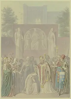 Legendary Prints: Sabine von Steinbach blessed and crowned, 1858. Creator: Ferdinand Fellner