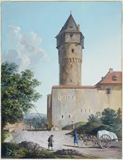 Horse And Cart Prints: The Sachsenhausen Watchtower in Frankfurt am Main