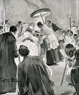 Sacraments Prints: Last Sacraments administered to Pope Leon XIII engraving in the Ilustracion