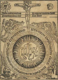 The Sacred Monogram with the Symbols of the Evangelists and the Crucifixion (Schr... 15th century. Creator: Anon)