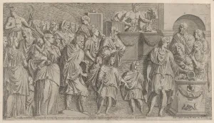 Davent Leon Prints: A Sacrifice, copied from a relief on Trajans Column, 1565. Creator: Leon Davent