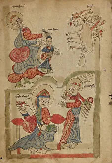 Message Prints: The Sacrifice of Isaac and The Annunciation; Gospel Book, 1386. Creator: Unknown