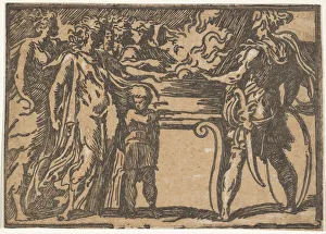 Assassin Gallery: The Sacrifice or Mucius Scaevola, after Parmigianino, 16th century. Creator: Unknown