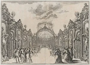 Kusel Mathaus Prints: A sacrifice to the Olympian gods taking place at the end of a path lined with statues