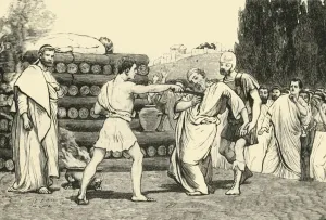 Stabbing Gallery: Sacrifice of Scaevola, 1890. Creator: Unknown