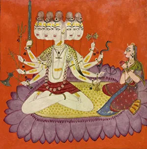 Lotus Position Prints: Sadashiva worshipped by Parvati, ca. 1690. Creator: Devidasa