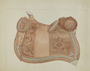 Equestrian Equipment Prints: Saddle, c. 1937. Creator: Ranka S. Woods