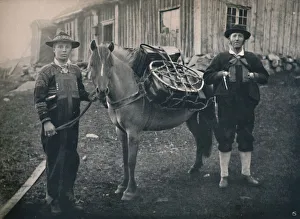Highlander Prints: Saetersdalen Highlanders with Pack-Horse, 1914. Creator: Unknown
